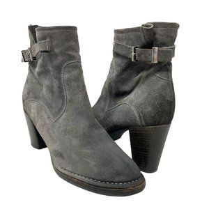 Alberto Fermani Italian Gray Suede Ankle Strap Almond Toe Zip Boots - Size 9
